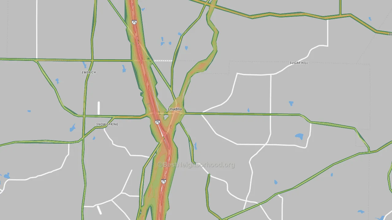 Unadilla, GA Map of Noise Levels in Unadilla