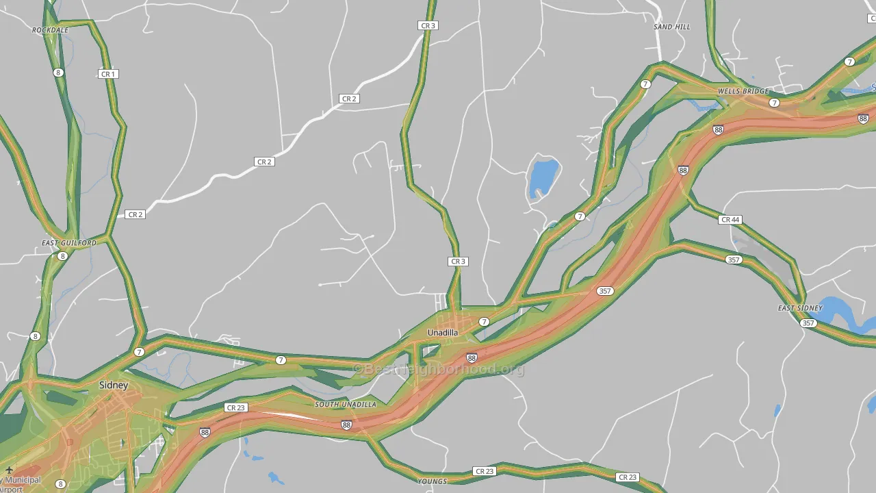 Unadilla, NY Map of Noise Levels in Unadilla