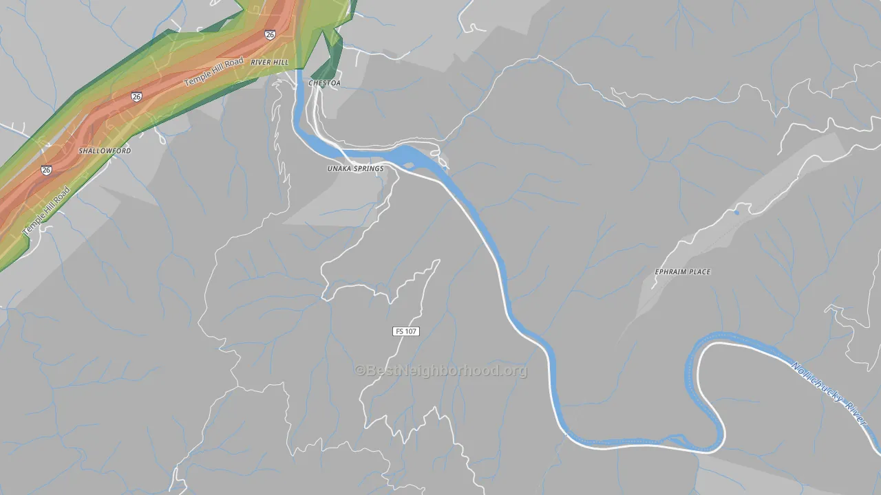 Unaka Springs, TN Map of Noise Levels in Unaka Springs