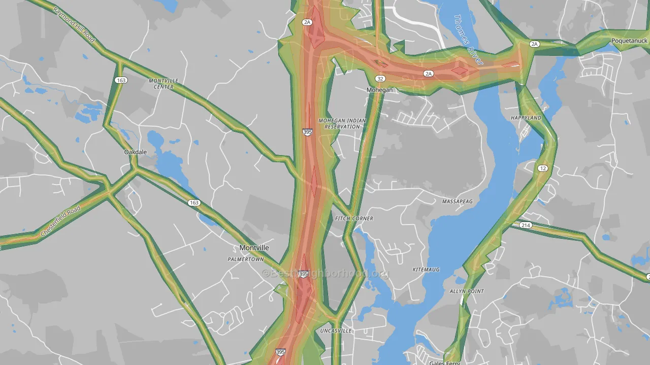 Uncasville, CT Map of Noise Levels in Uncasville