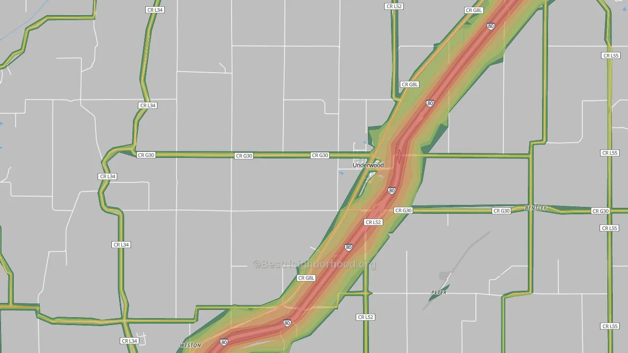 Underwood, IA Map of Noise Levels in Underwood
