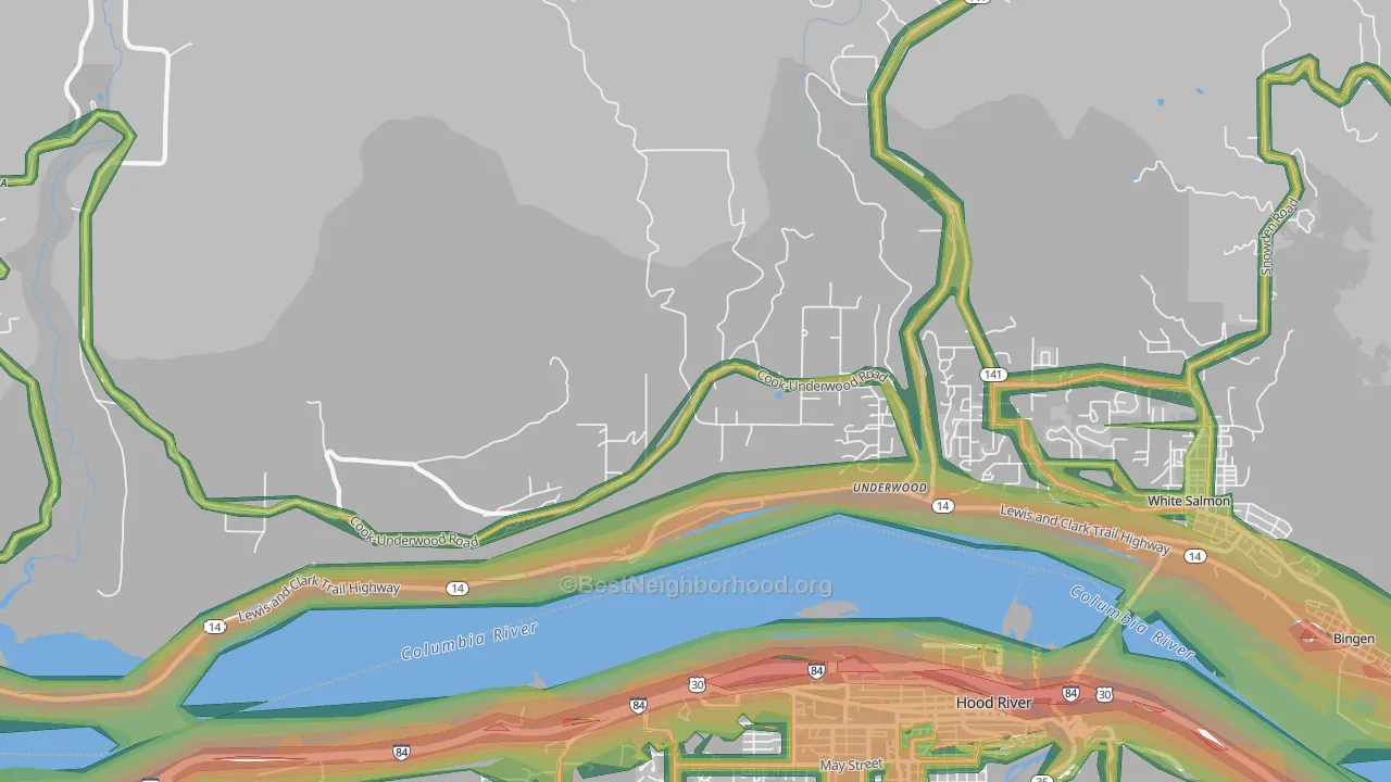 Underwood, WA Map of Noise Levels in Underwood