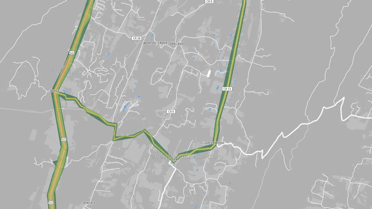 Unger, WV Map of Noise Levels in Unger