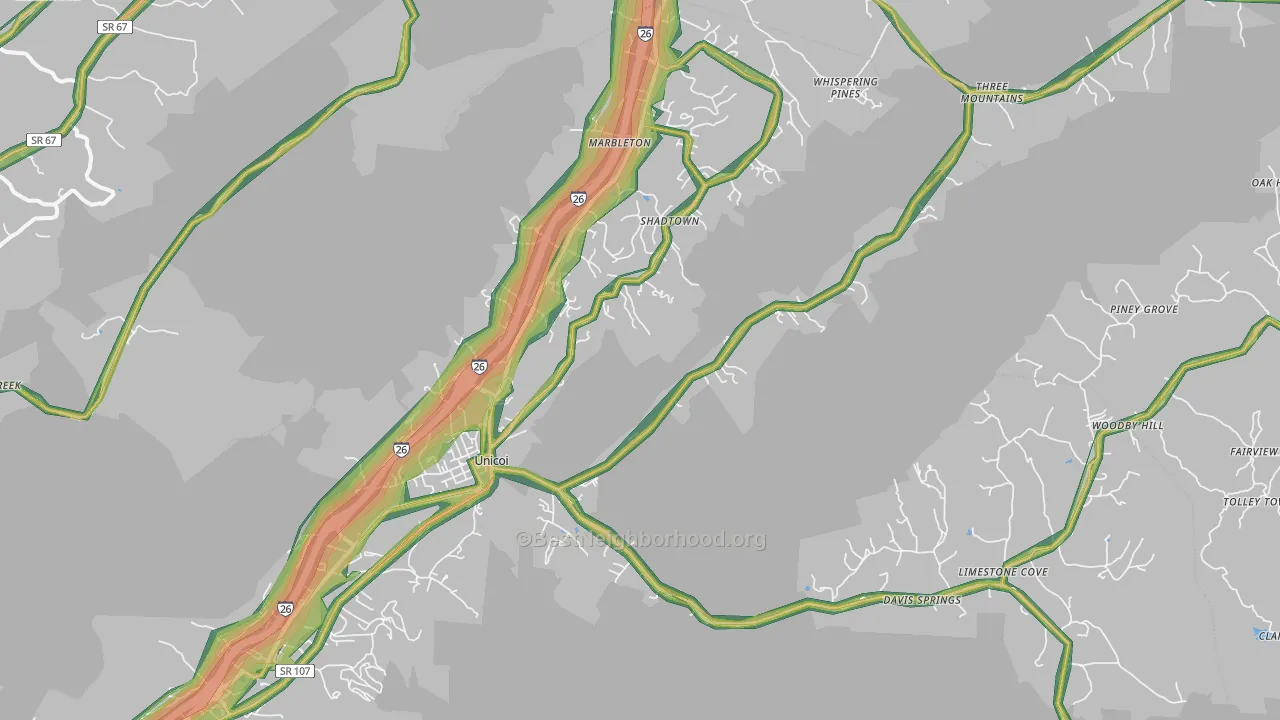 Unicoi, TN Map of Noise Levels in Unicoi
