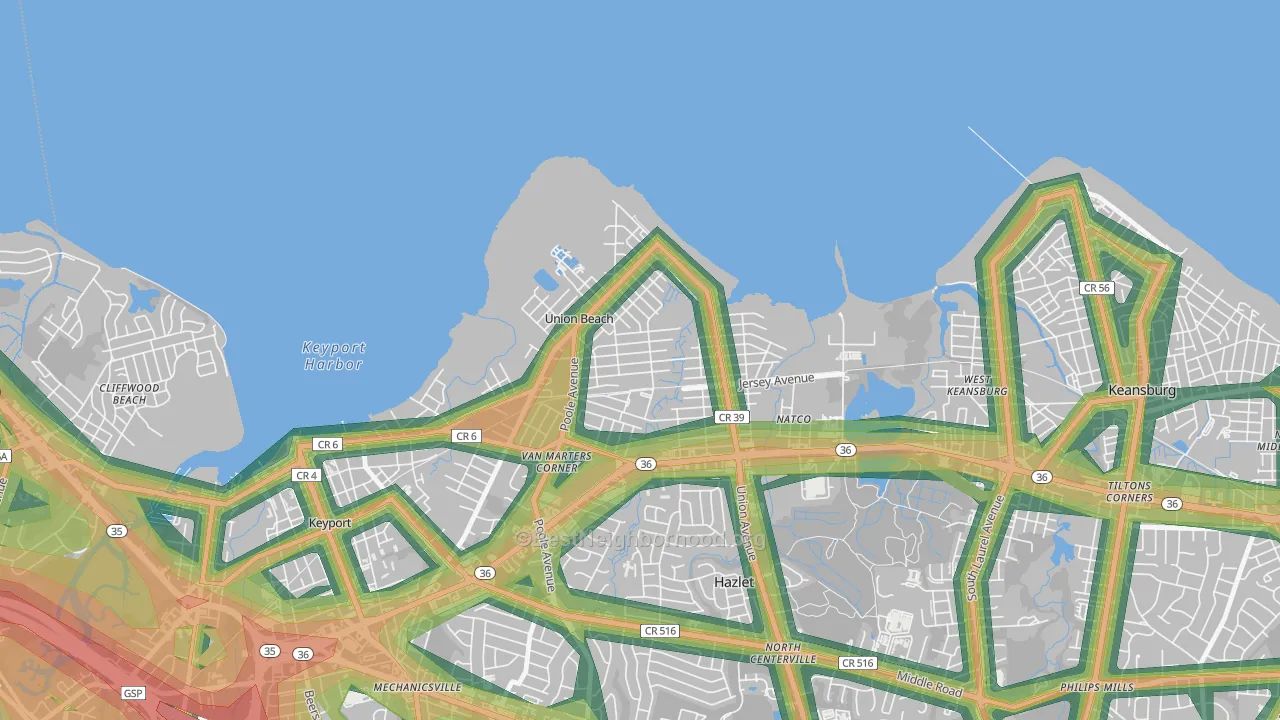 Union Beach, NJ Map of Noise Levels in Union Beach