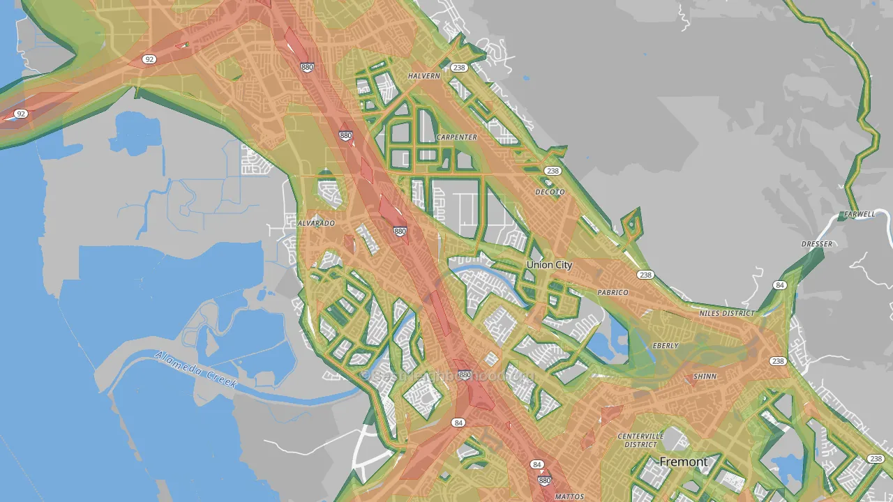 Union City, CA Map of Noise Levels in Union City