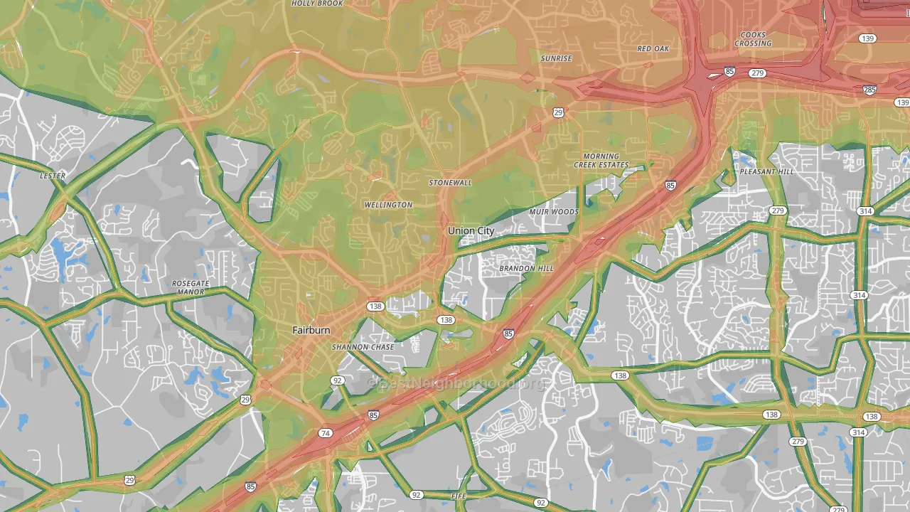 Union City, GA Map of Noise Levels in Union City