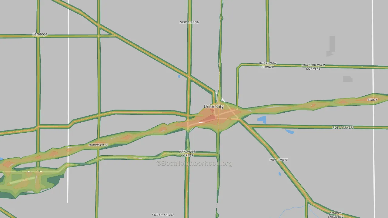 Union City, IN Map of Noise Levels in Union City