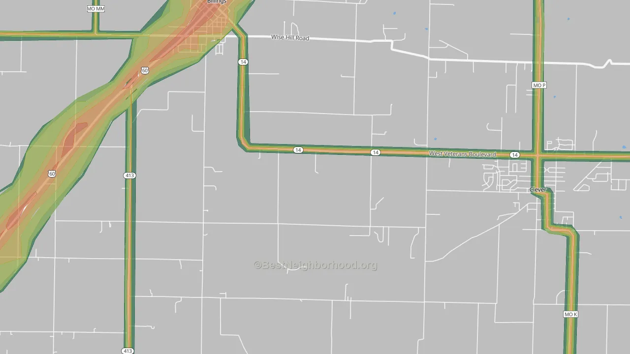 Union City, MO Map of Noise Levels in Union City