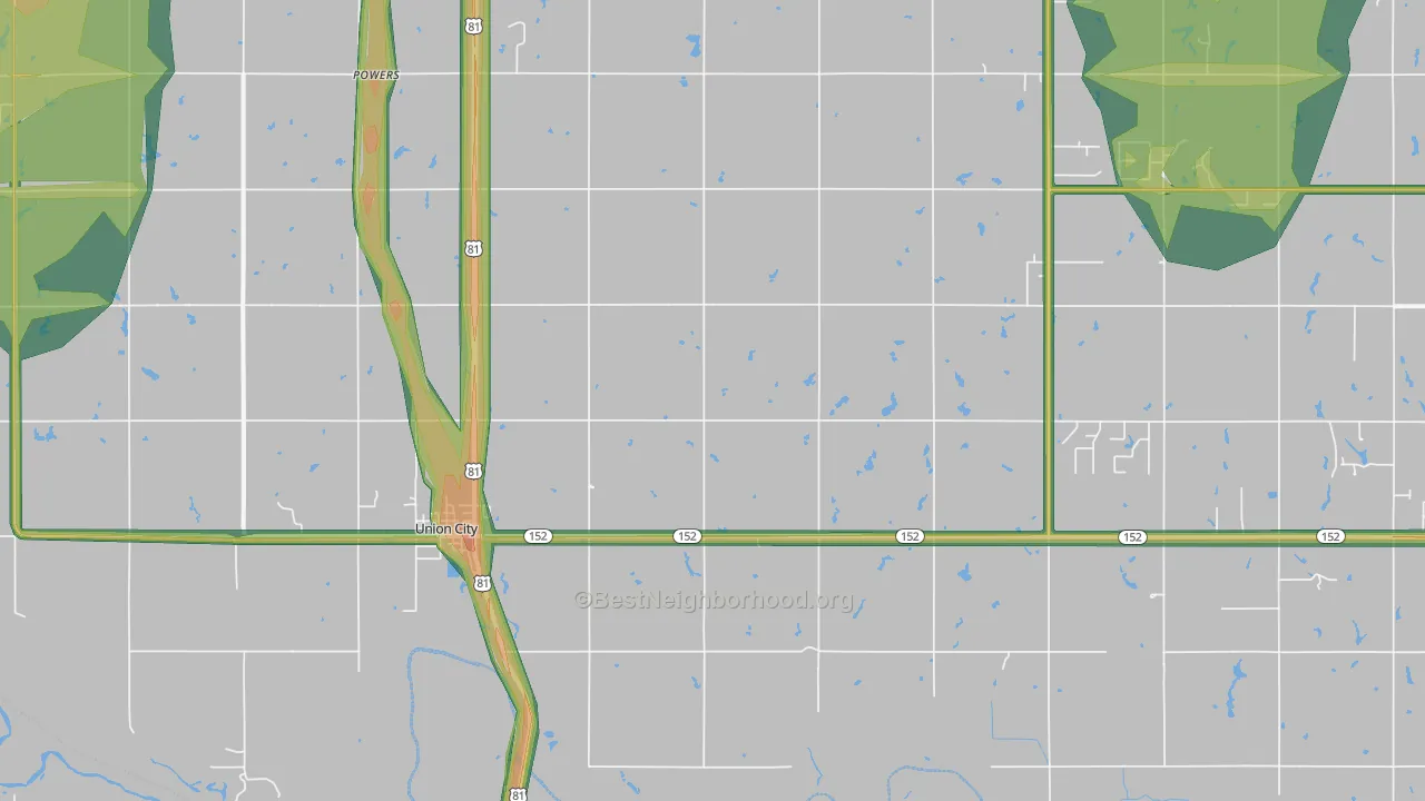 Union City, OK Map of Noise Levels in Union City