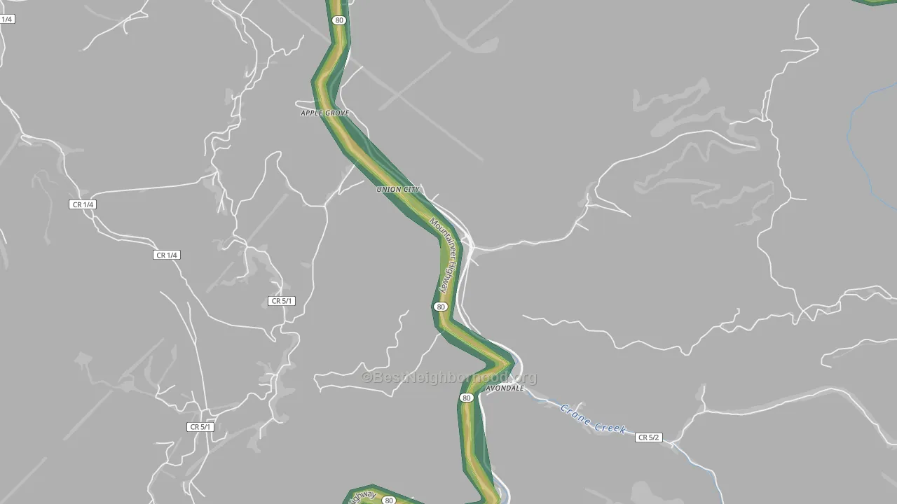 Union City, WV Map of Noise Levels in Union City