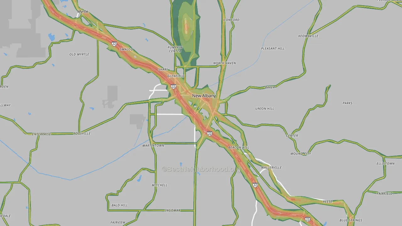 Union County, MS Map of Noise Levels in Union County