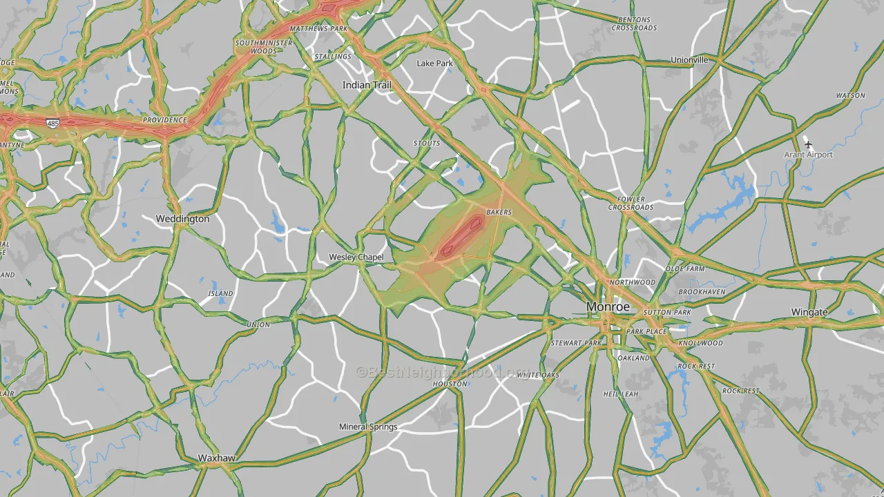 Union County, NC Map of Noise Levels in Union County
