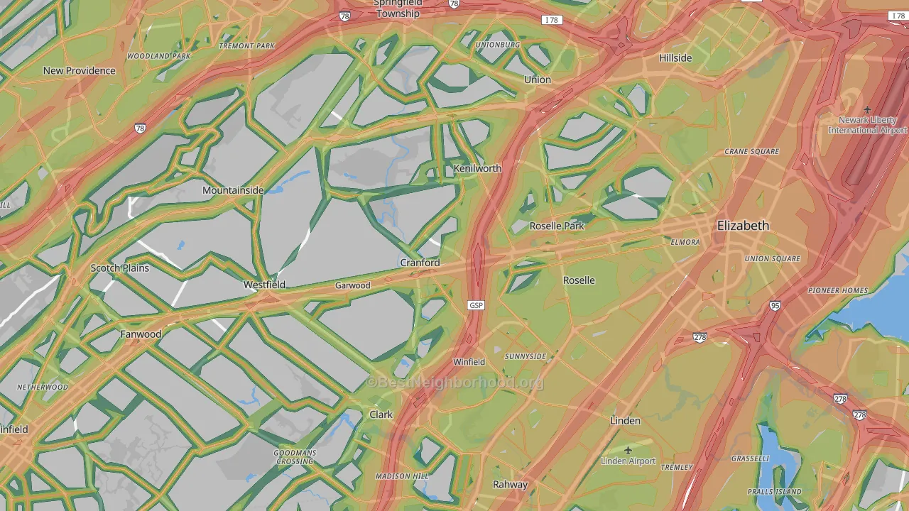 Union County, NJ Map of Noise Levels in Union County