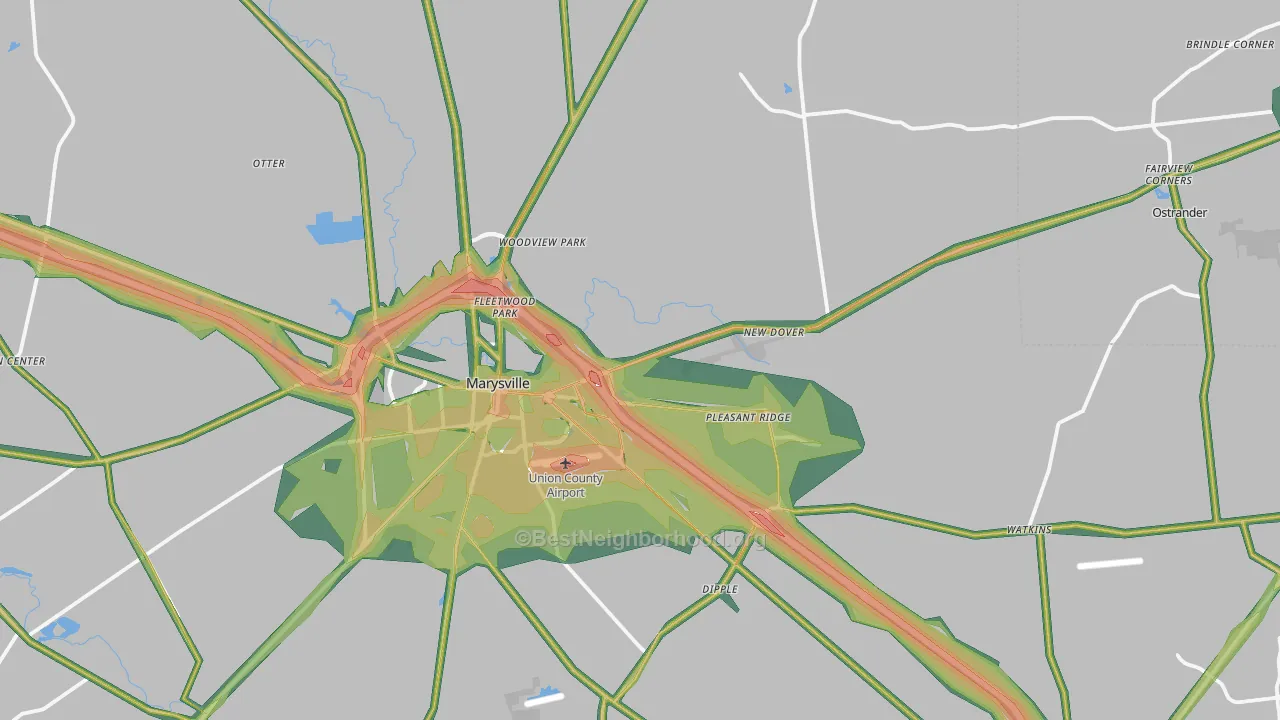 Union County, OH Map of Noise Levels in Union County
