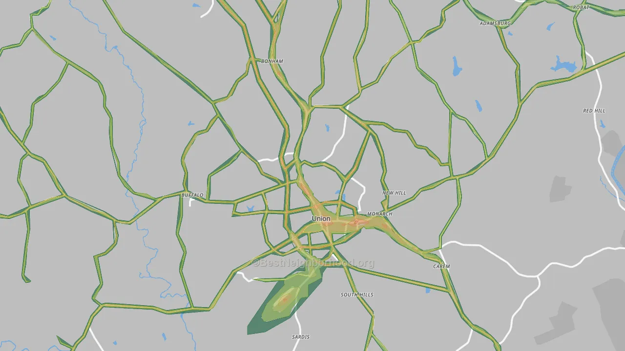 Union County, SC Map of Noise Levels in Union County