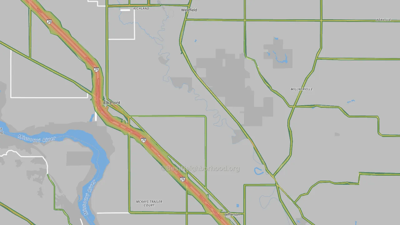 Union County, SD Map of Noise Levels in Union County
