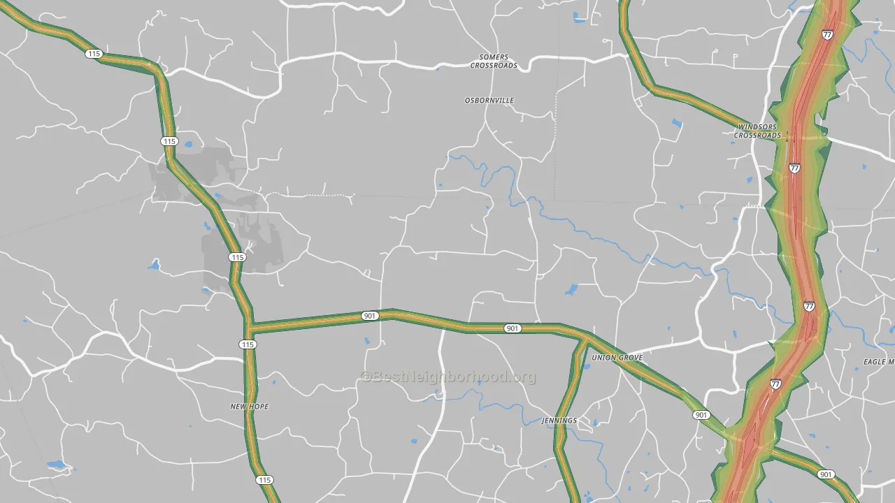 Union Grove, NC Map of Noise Levels in Union Grove