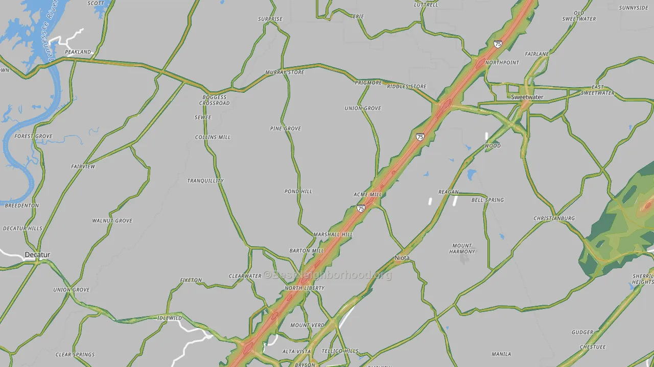 Union Grove, TN Map of Noise Levels in Union Grove