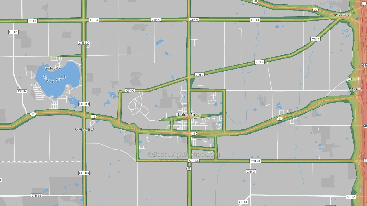 Union Grove, WI Map of Noise Levels in Union Grove