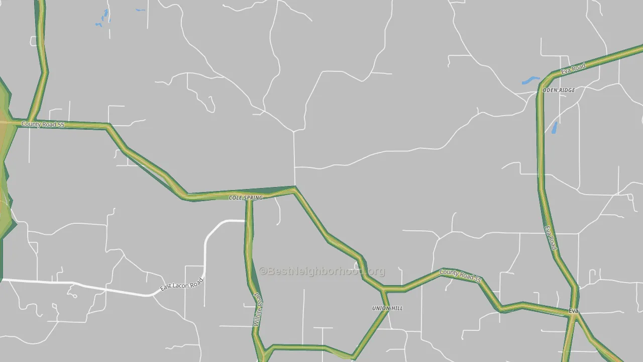 Union Hill, AL Map of Noise Levels in Union Hill