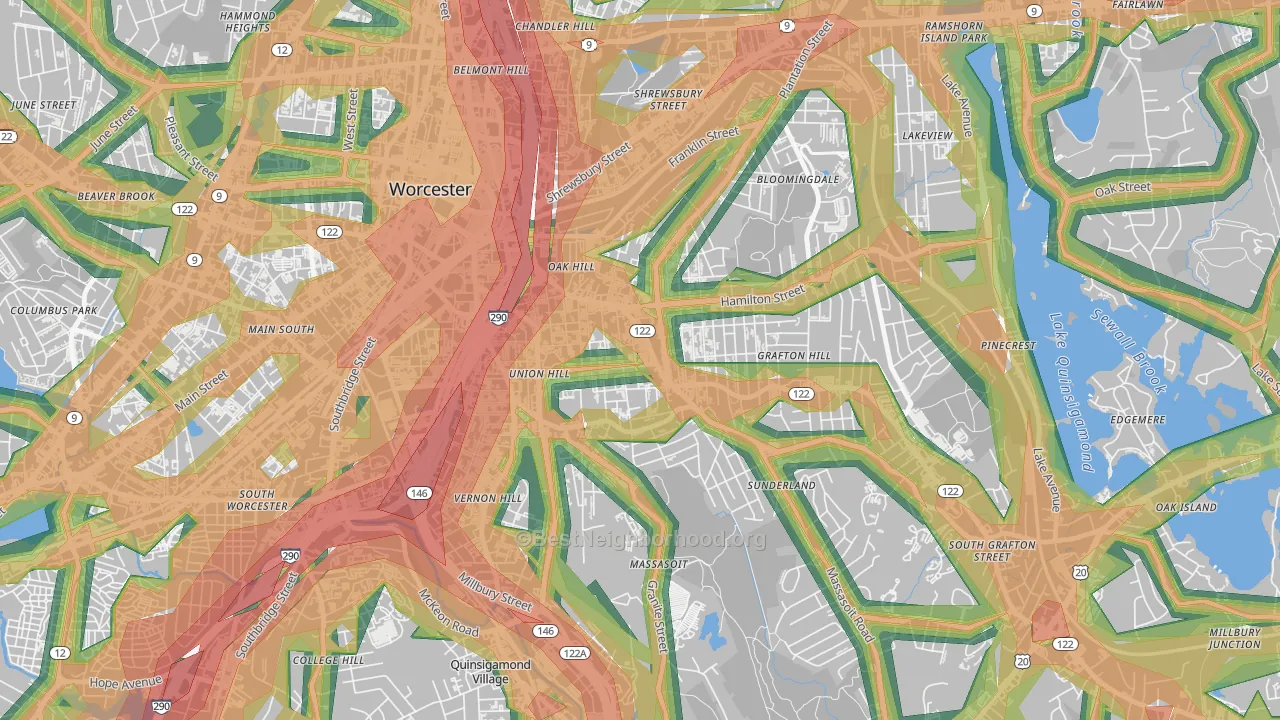 Union Hill, Worcester, MA Map of Noise Levels in Union Hill
