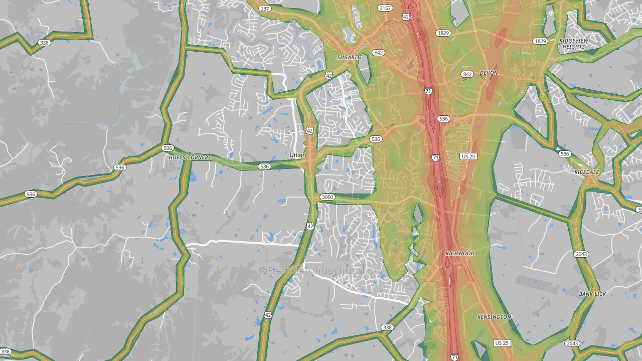 Union, KY Map of Noise Levels in Union