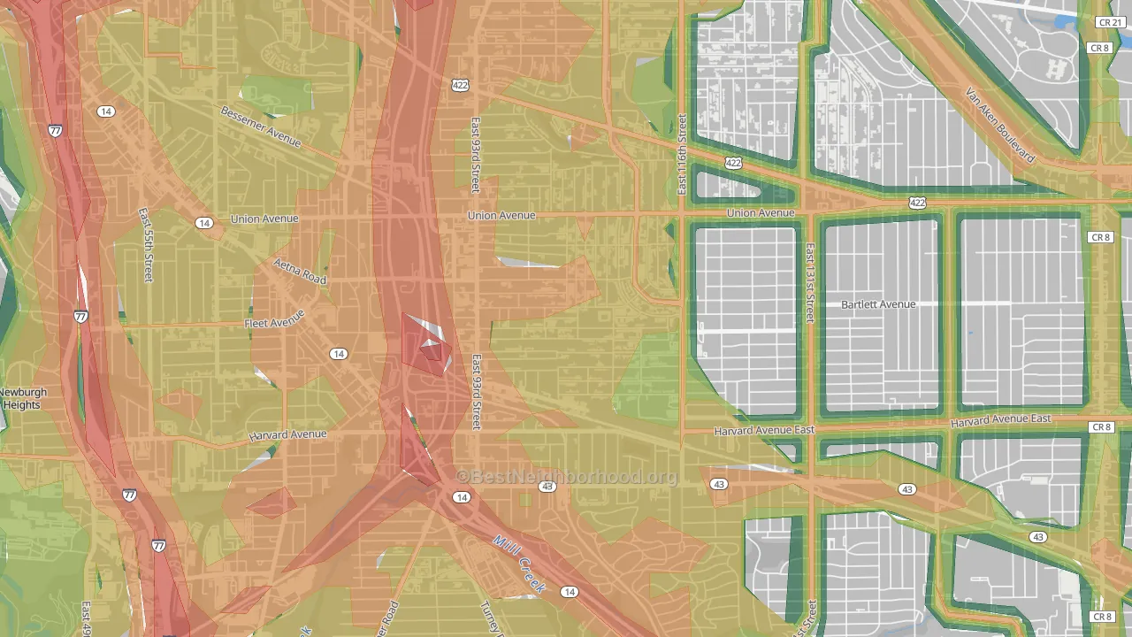 Union-Miles Park, Cleveland, OH Map of Noise Levels in Union-Miles Park