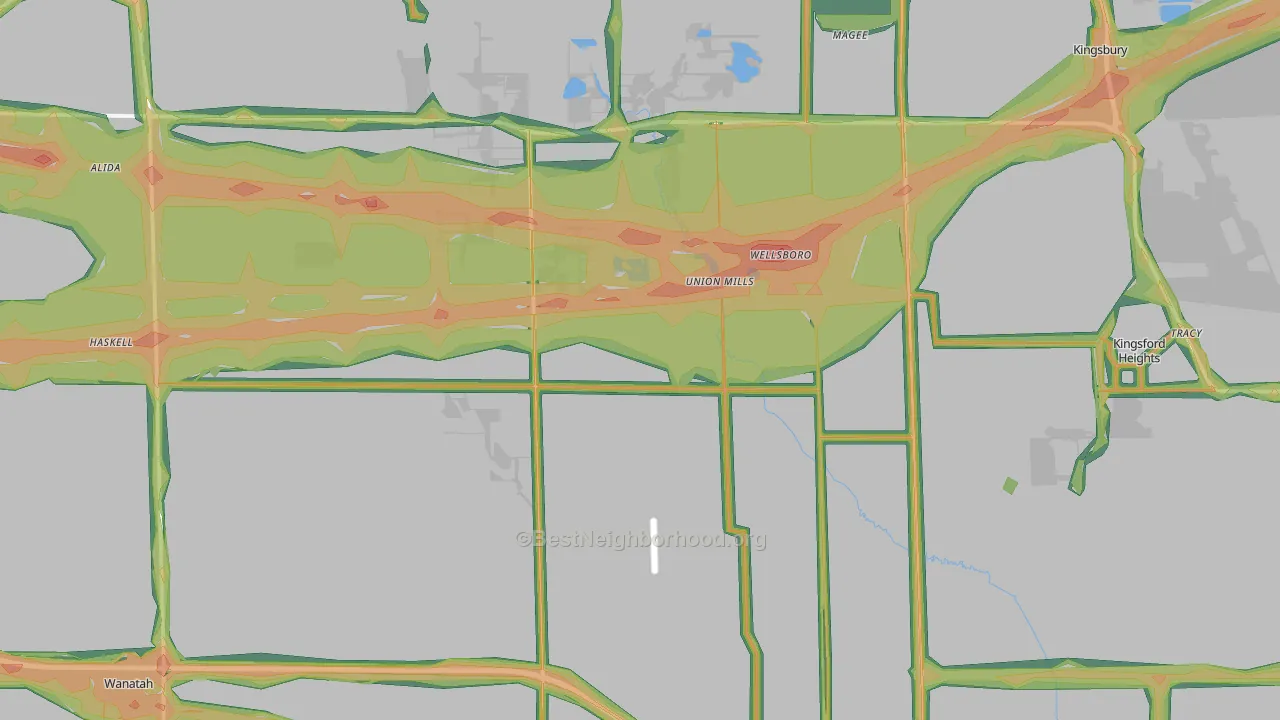 Union Mills, IN Map of Noise Levels in Union Mills