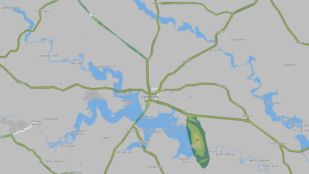 Union Parish, LA Map of Noise Levels in Union Parish
