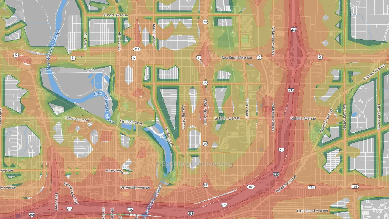 Union Park, Des Moines, IA Map of Noise Levels in Union Park