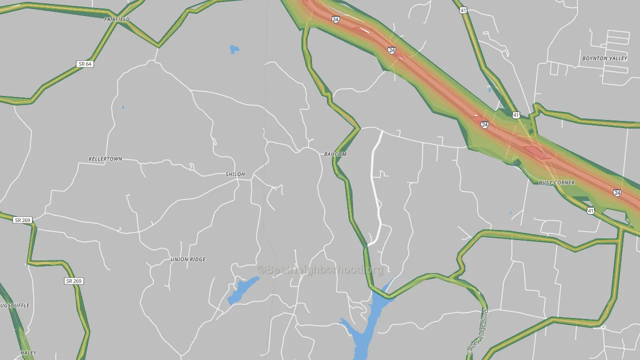 Union Ridge, TN Map of Noise Levels in Union Ridge