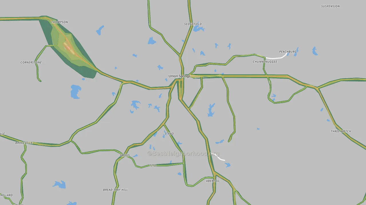 Union Springs, AL Map of Noise Levels in Union Springs