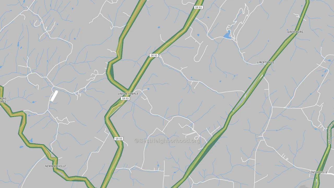 Union Temple, TN Map of Noise Levels in Union Temple