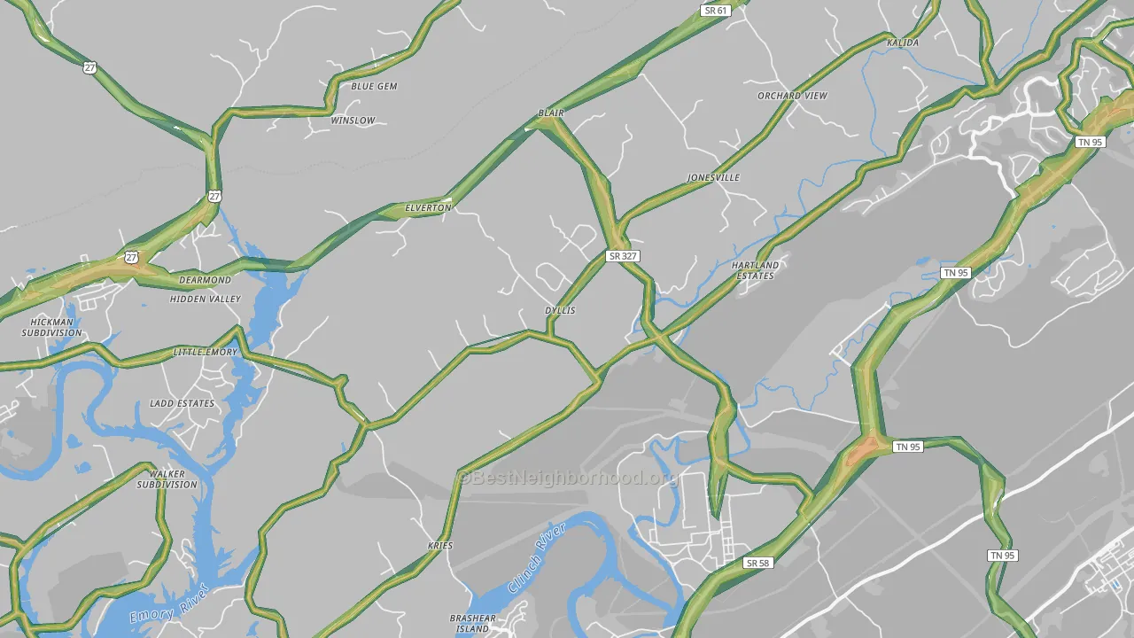 Union, TN Map of Noise Levels in Union