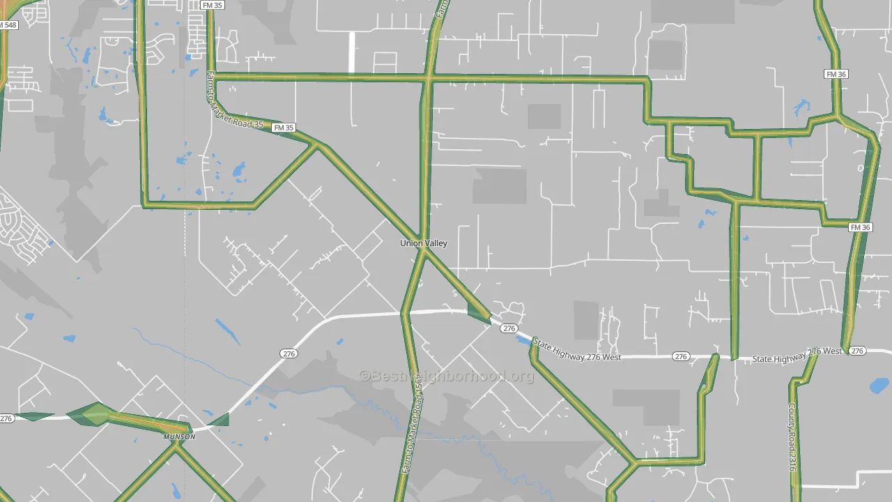 Union Valley, TX Map of Noise Levels in Union Valley