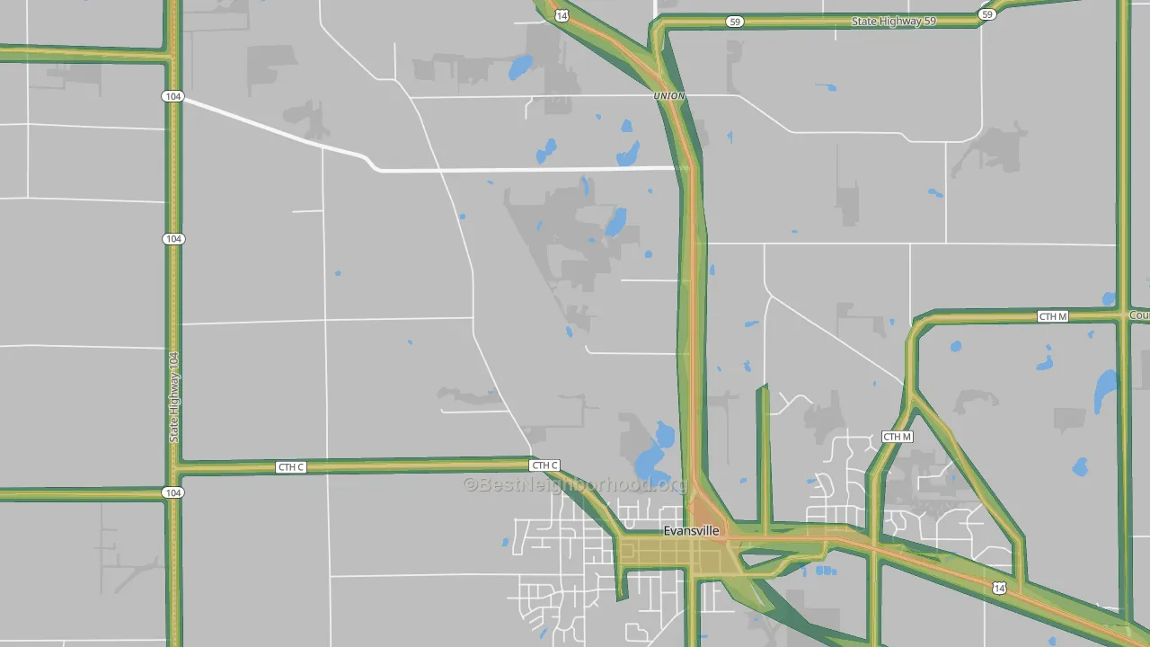 Union, WI Map of Noise Levels in Union