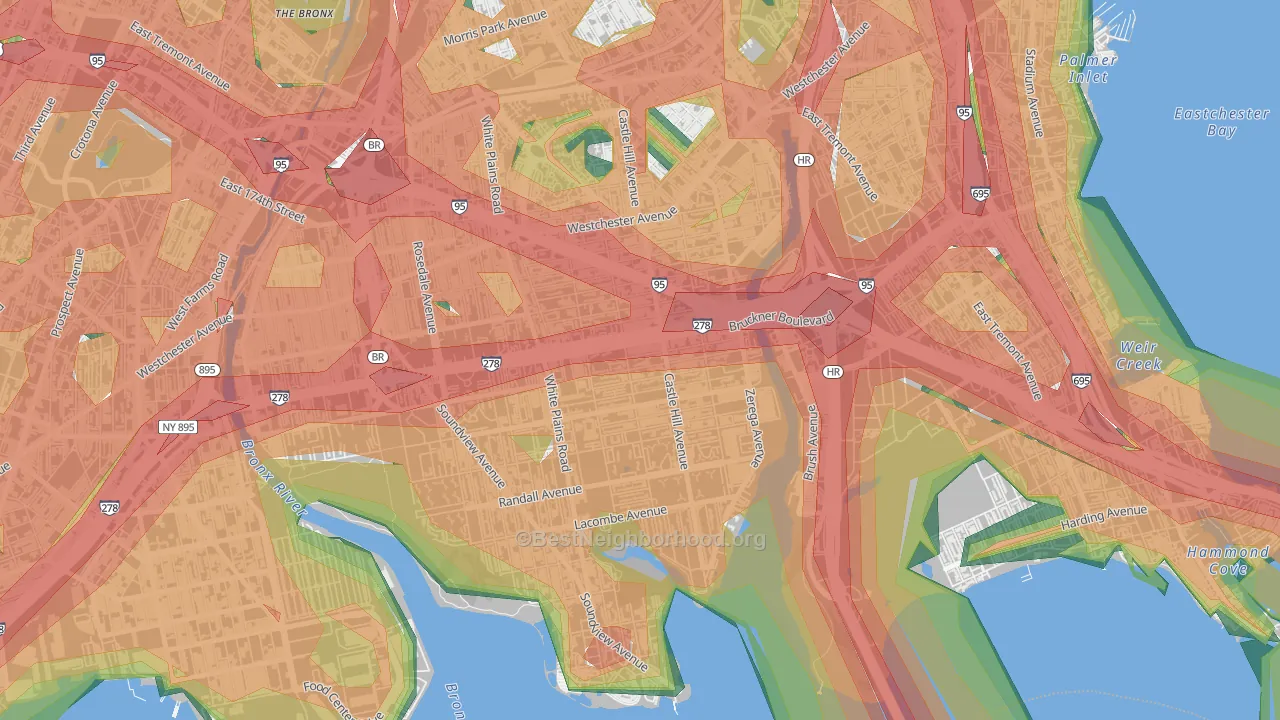 Unionport, Bronx, NY Map of Noise Levels in Unionport