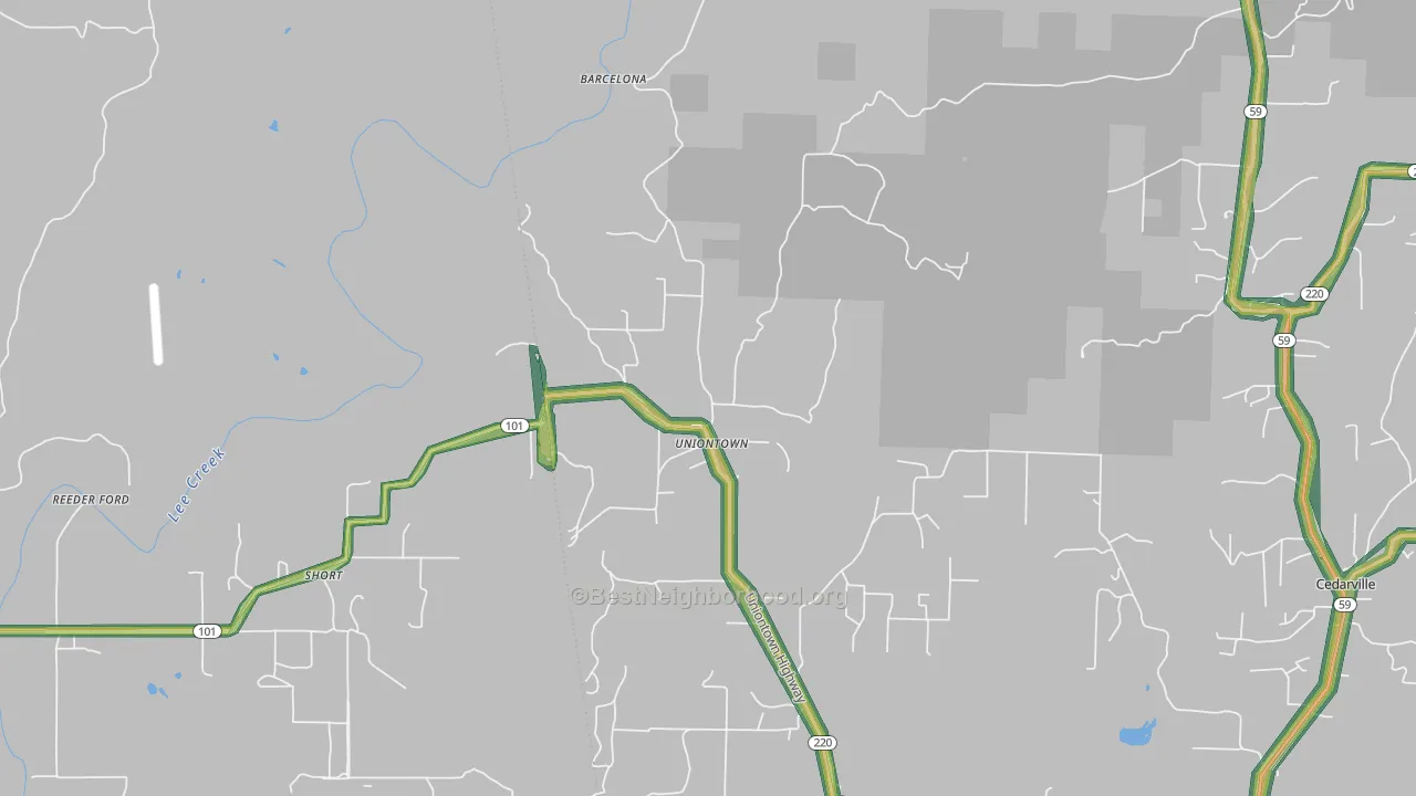 Uniontown, AR Map of Noise Levels in Uniontown