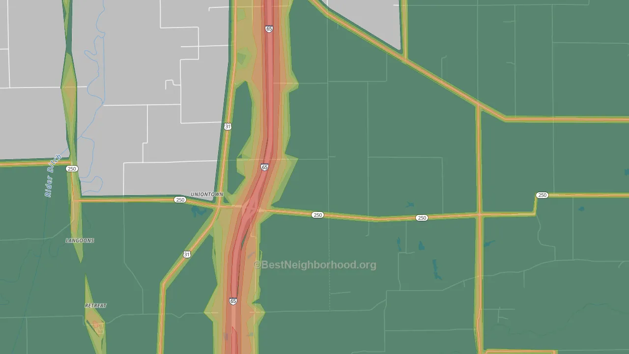 Uniontown, IN Map of Noise Levels in Uniontown