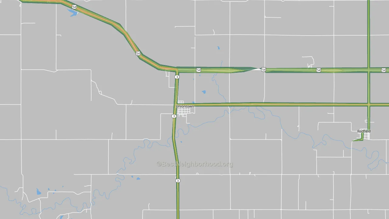 Uniontown, KS Map of Noise Levels in Uniontown