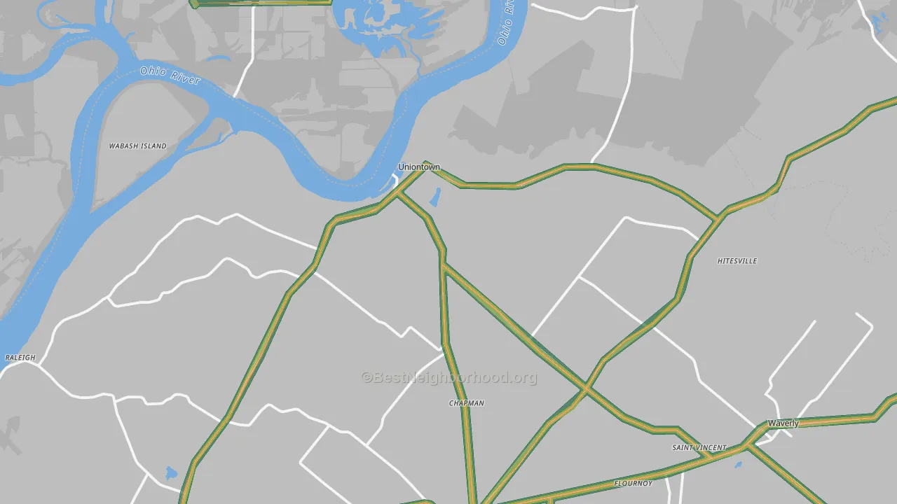 Uniontown, KY Map of Noise Levels in Uniontown