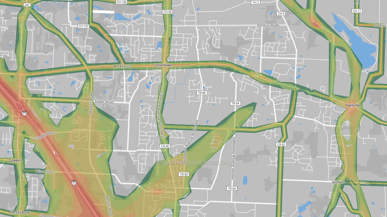 Uniontown, OH Map of Noise Levels in Uniontown