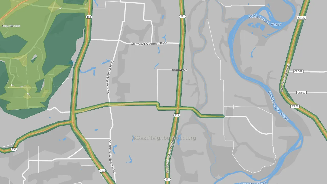 Unionvale, OR Map of Noise Levels in Unionvale