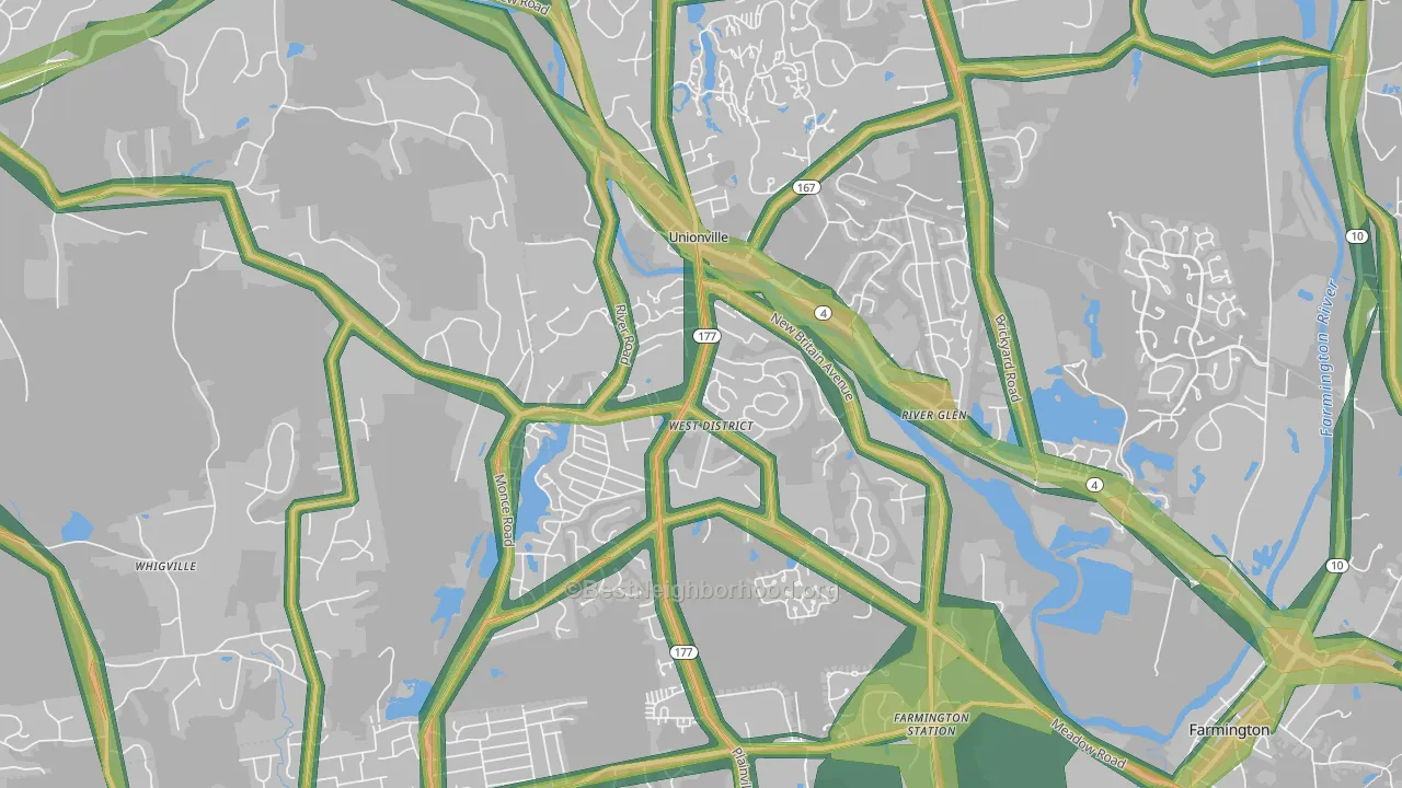 Unionville, CT Map of Noise Levels in Unionville