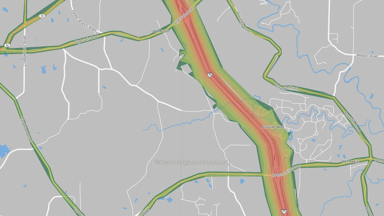 Unionville, GA Map of Noise Levels in Unionville