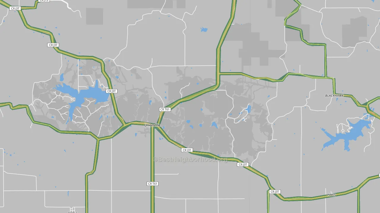 Unionville, IA Map of Noise Levels in Unionville