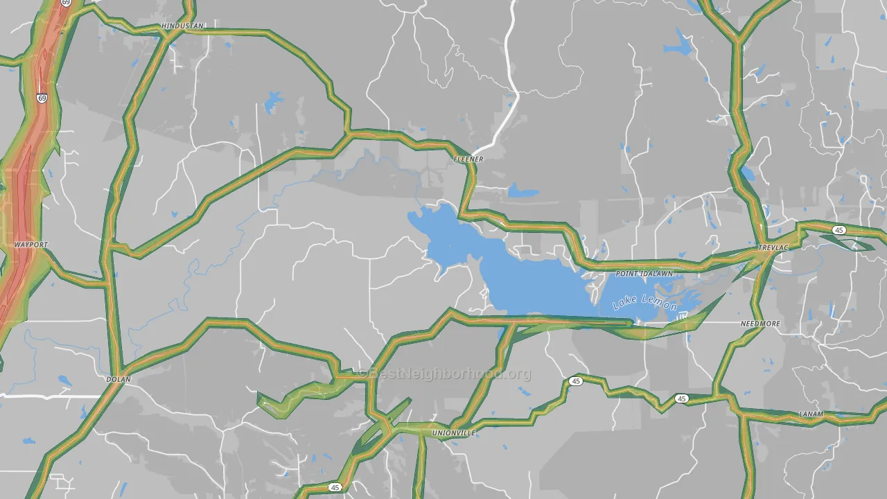 Unionville, IN Map of Noise Levels in Unionville