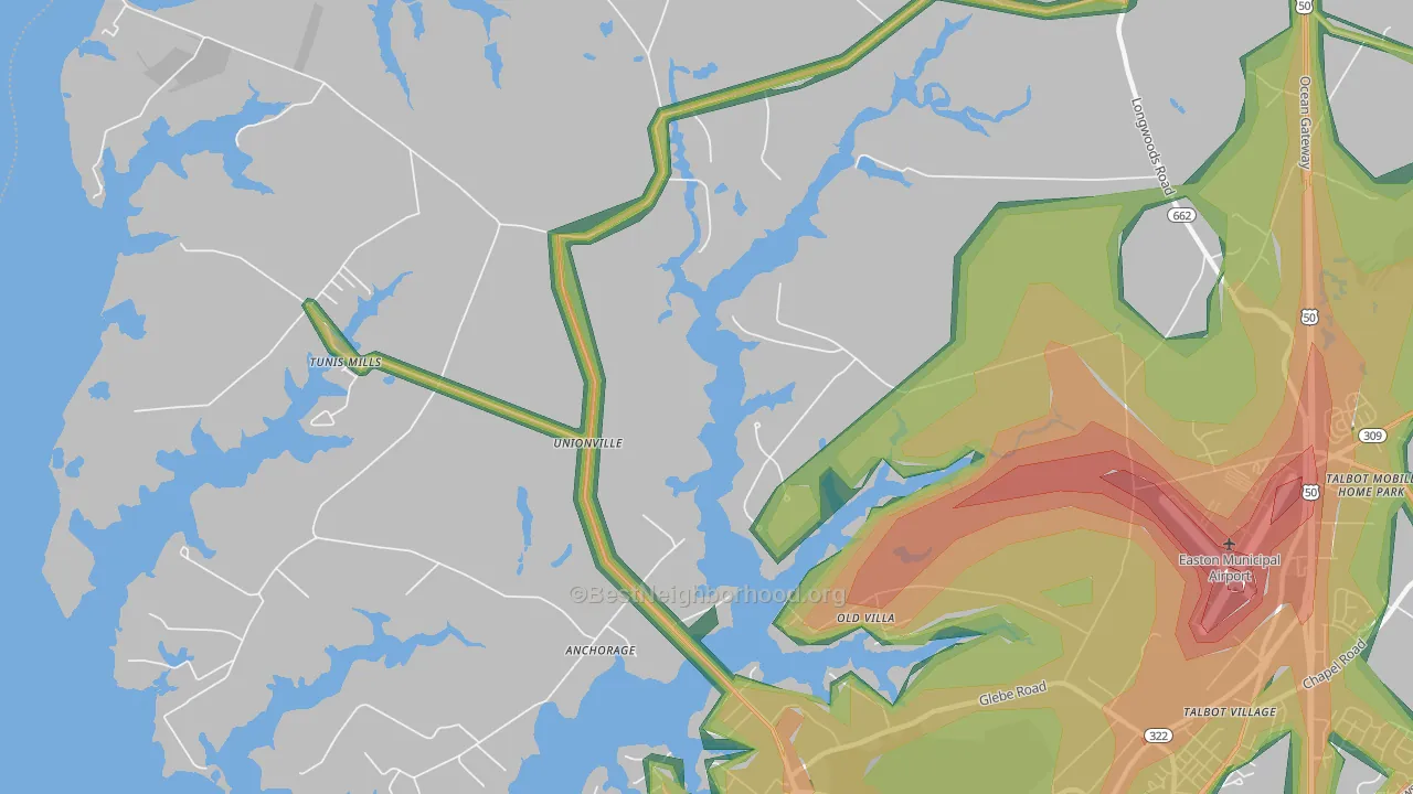 Unionville, MD Map of Noise Levels in Unionville