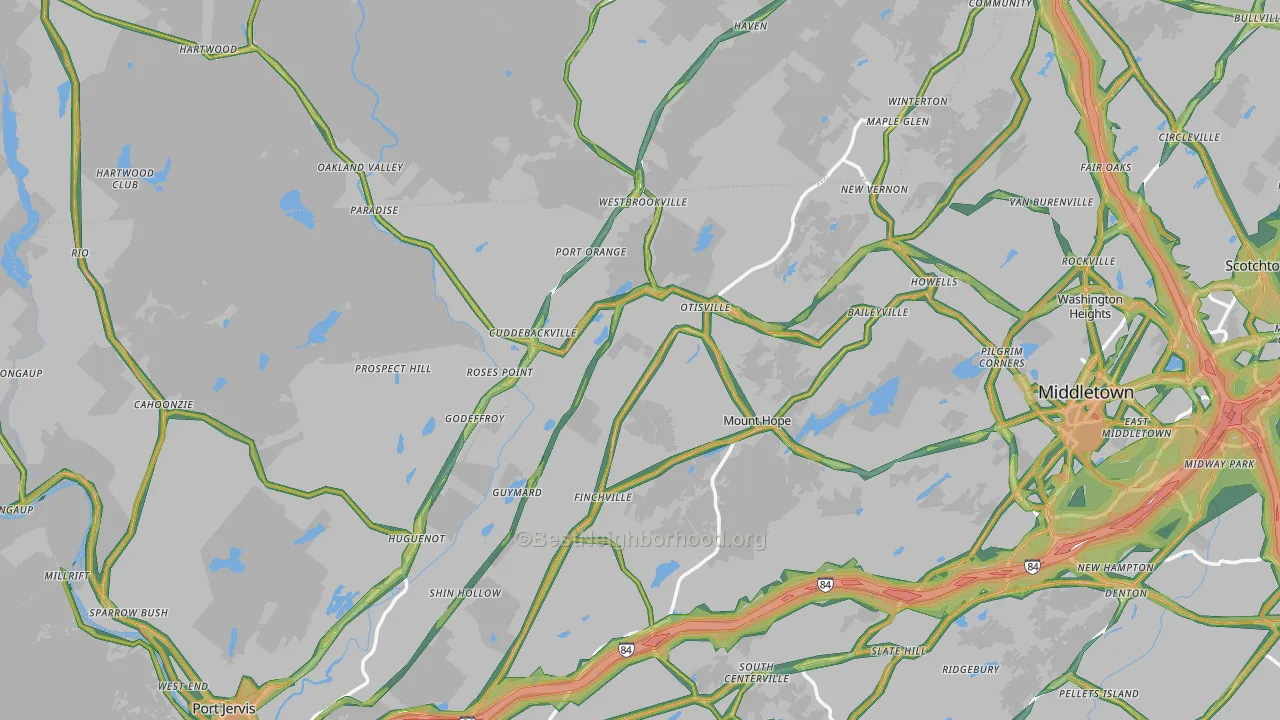 Unionville, NY Map of Noise Levels in Unionville